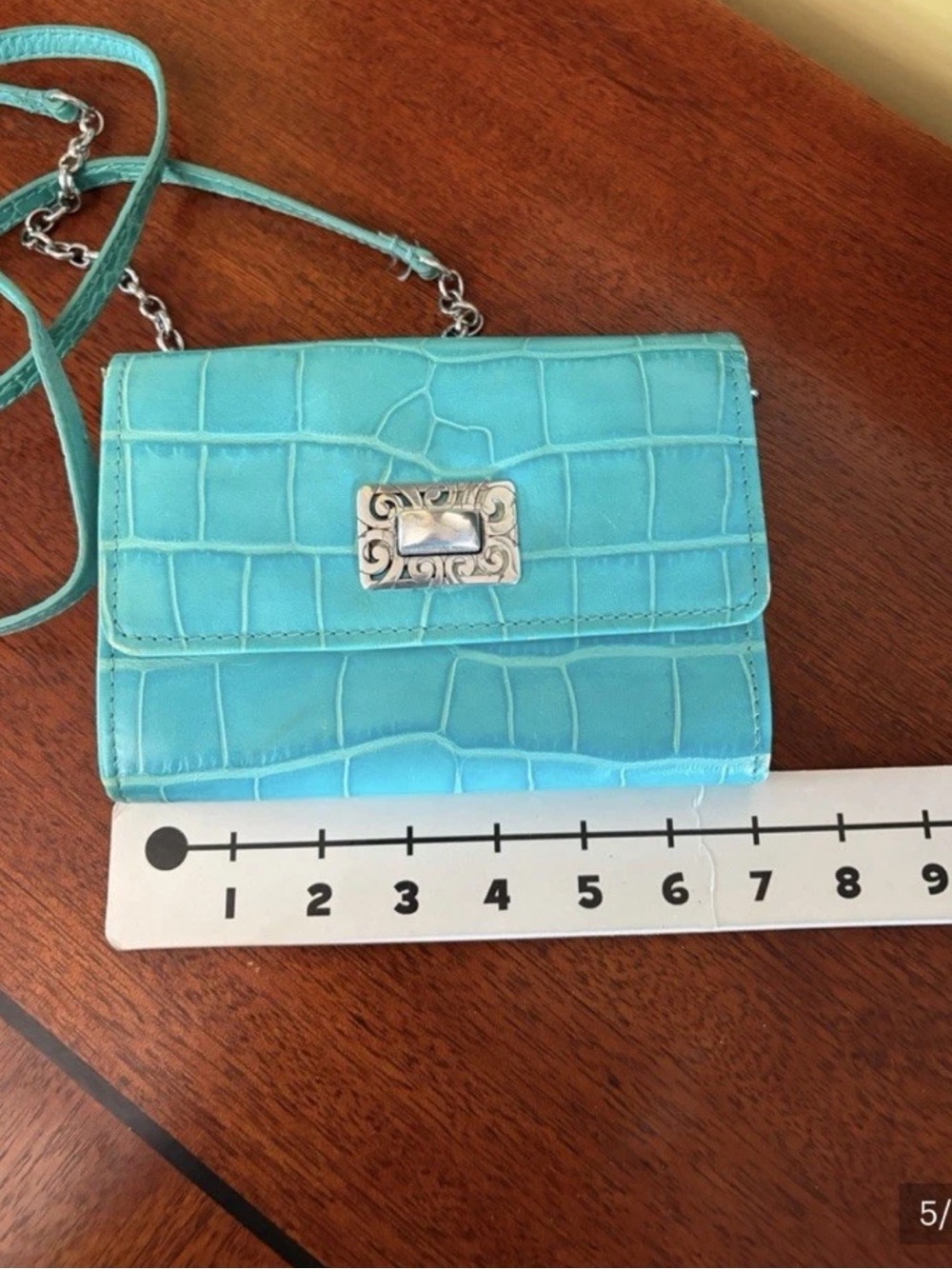 Brighton Turquoise Croc-Embossed Crossbody with Silver-Tone Turn Lock - Picture 7 of 8